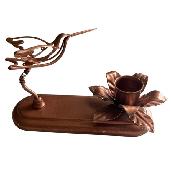 Vintage 1991 Mascot Intl. Copper Hummingbird Candle Holder With Flower - Picture 4 of 7